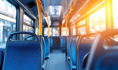 Fototapeta premium Empty Bus Seats with Sunlight Streaming Through Windows