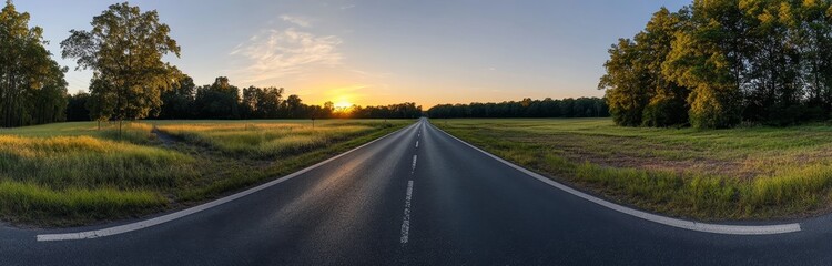 Fototapeta premium Sunset view of the empty winding road.