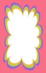 Wavy scallop border shape. Rectangle fun psychedelic hand drawn frame. Doodle cute design for text photo and picture. Groovy child template. Y2K decorative blank.