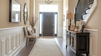 Elegant Foyer with Entryway, Bench, and Wooden Cabinet