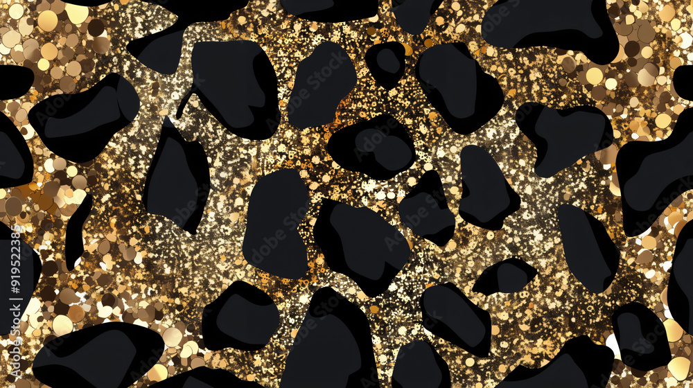 Poster luxurious and glamorous leopard print pattern with sparkling gold glitter accents for a seamless des