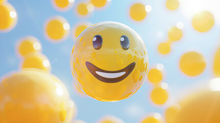 Fototapeta premium Cheerful 3D Smiley Emoji Symbolizing Customer Satisfaction Floating in the Air