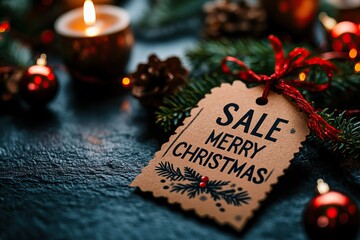 Christmas Sale Tag with Festive Holiday Decorations