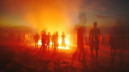 Fototapeta premium Independence Day beach bonfire party (close up