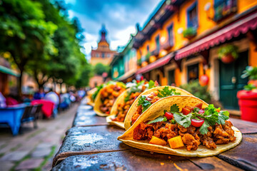 Tacos, street fast food, mexican cuisine popular dish. AI