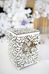 Wedding wooden white chest for cards and gifts.