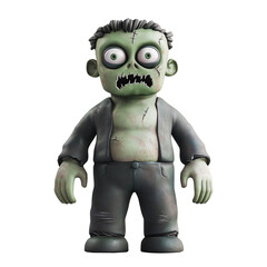 3d halloween green zombie isolated on transparent. 