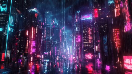 Neon Cityscape in the Rain