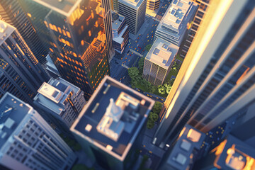 Aerial view cityscape flying above City development buildings. Top view. Panorama of skyscraper and high-rise buildings.