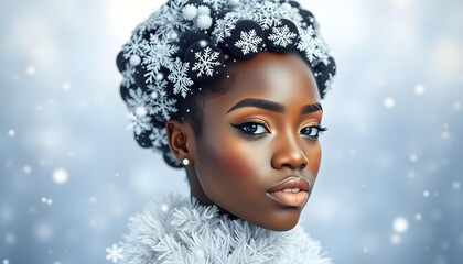 Winter Beauty - Elegant Woman with Snow-Inspired Hairstyle and Icy Makeup
