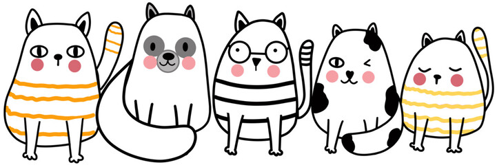 Cartoon Cat Showing Various Poses, Banner Vector Clipart and Illustration.

