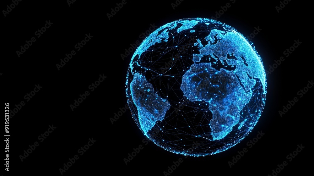 Poster 3d rendering of global network concept. world map point. planet earth in global network.