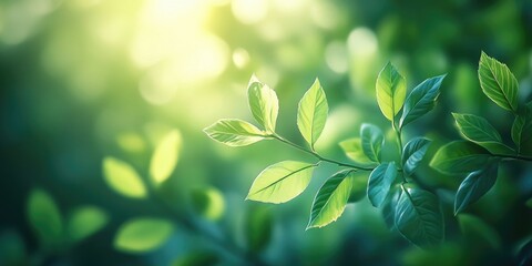 Obraz premium Sunlit Green Leaves Against a Blurred Background