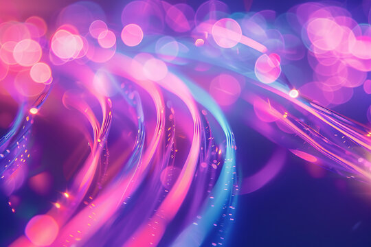 Abstract neon background with glowing blue and pink lines. Neon background abstract bokeh lines.