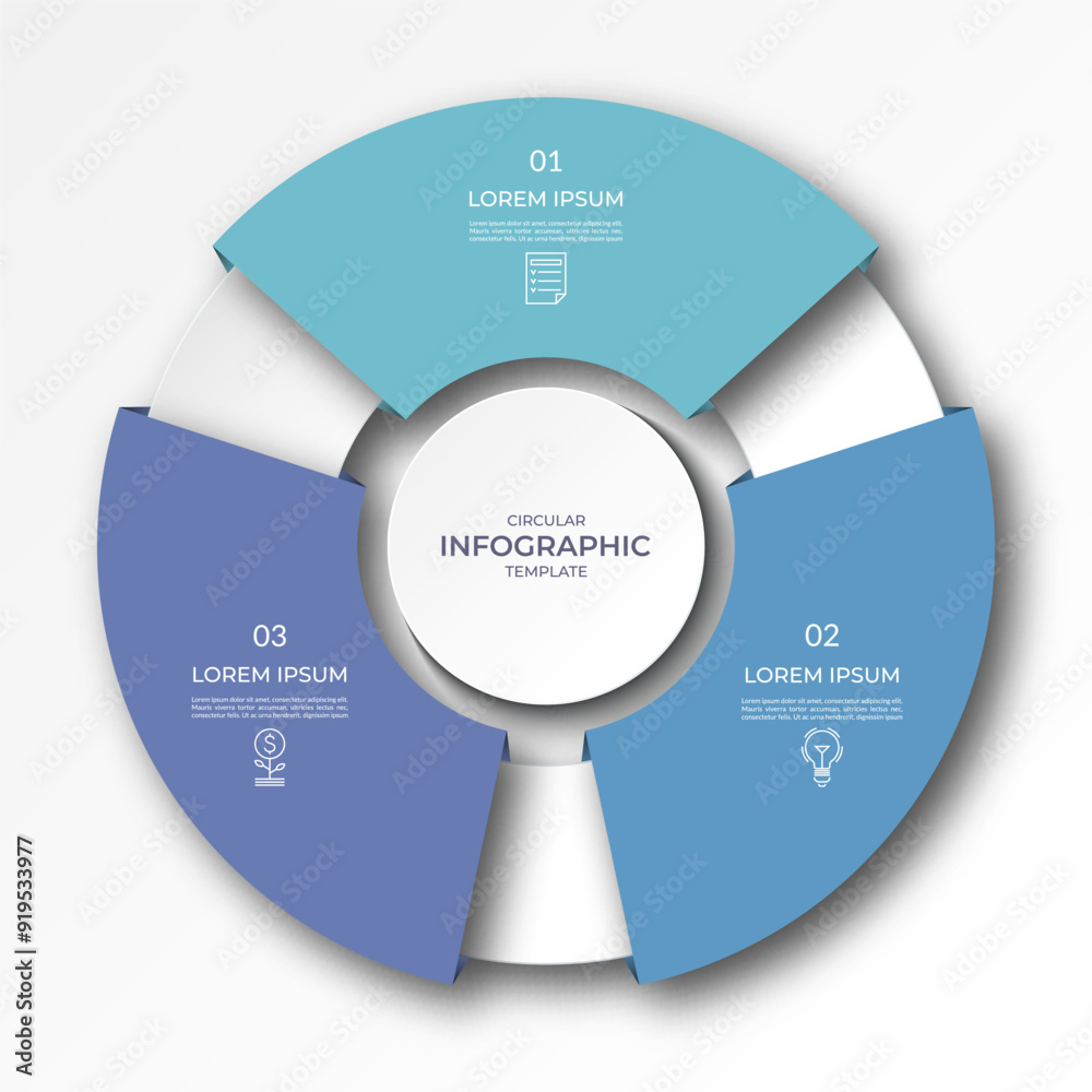 Canvas Prints infographic circular diagram with 3 options, parts. three-step process chart with colorful segments,