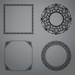 Set of decorative frames Elegant vector element for design in Eastern style, place for text. Floral black and gray borders. Lace illustration for invitations and greeting cards