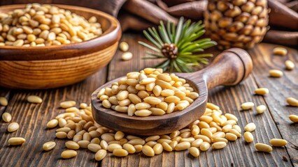 Obraz premium Peeling pine nuts to reveal unshelled kernels, peeled, pine nuts, nut, food, ingredient, snack, raw, organic, healthy