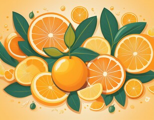 Bright orange themed illustration with citrus elements, ideal for fresh summer designs and marketing materials