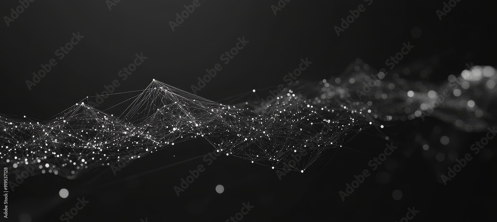 Poster this is an abstract mesh with dots connected to lines. the rendering is in 3d.