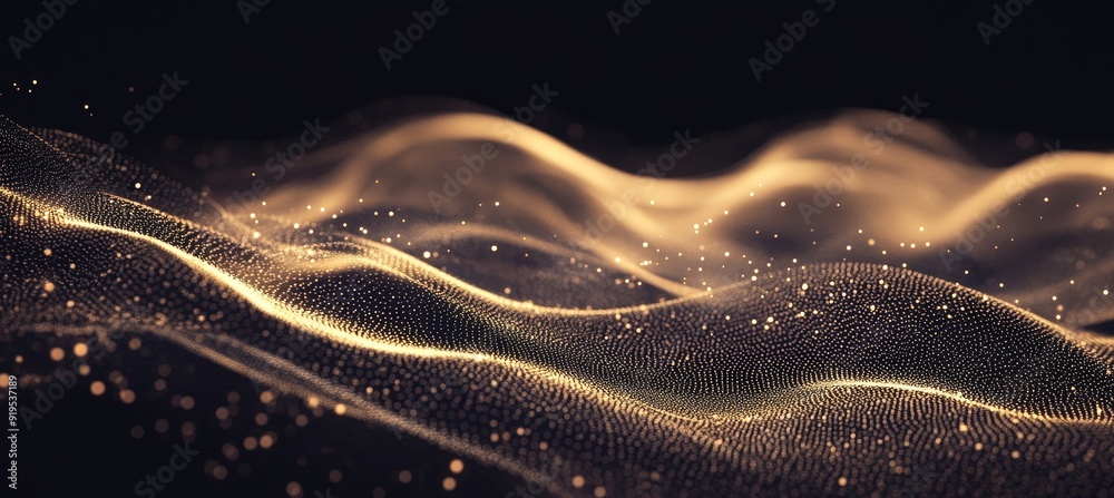 Poster 3d rendering of a futuristic abstract mesh, connected by dots and lines.