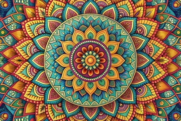 Fototapeta premium Tribal ethnic seamless pattern with mandala round circular ornament, geometric floral repeating texture. Vector decorative colorful background