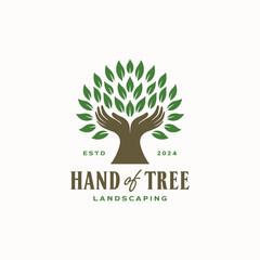 Hand of tree logo design template