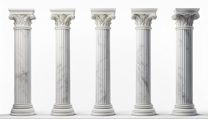 classical white marble columns isolated on white background ancient greek or roman architecture elements cut out 3d rendering
