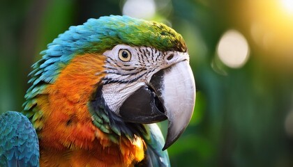 Fototapeta premium Close-up of a colorful parrot in a tropical forest.