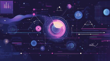 Obraz premium Abstract Futuristic Technology Interface with Data Visualizations and Geometric Shapes