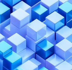 Obraz premium A vibrant 3D rendering of blue and turquoise cubes arranged in a geometric pattern perfect for technology, digital art, or abstract backgrounds,