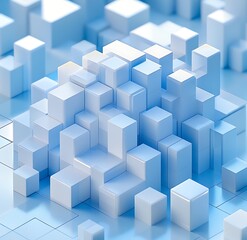Fototapeta premium Abstract arrangement of blue and white 3D cubes, suitable for tech, data visualization, and architecture concept designs,