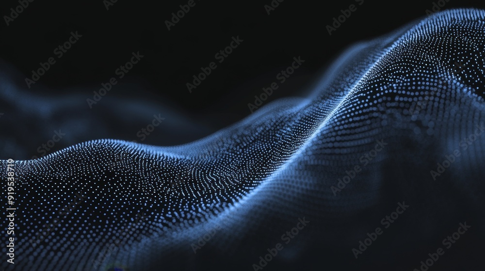 Poster this is a futuristic abstract mesh made from luminous points and lines in 3d.