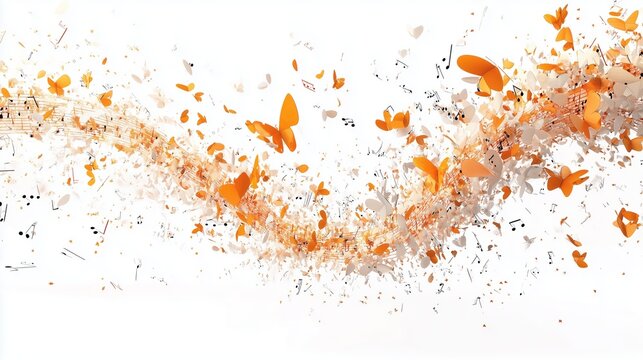 A vibrant swirl of butterflies and musical notes creating an artistic expression of nature and sound