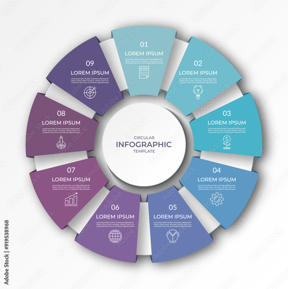 Canvas Prints infographic circular diagram with 9 options, parts. nine-step process chart with colorful segments, 