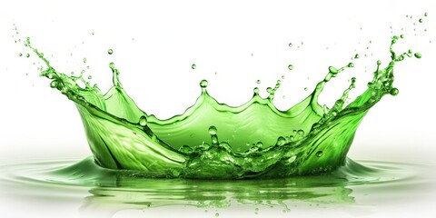 Green liquid splash on a white background, liquid, splash, green, vibrant, colorful, dynamic, motion, fluid