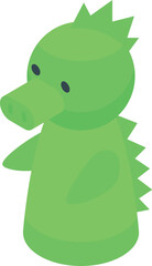 Green dragon hand puppet is posing for a show