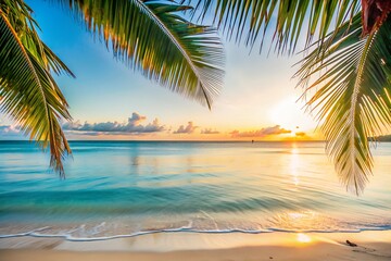 Naklejka premium Summer sandy beach and sunset