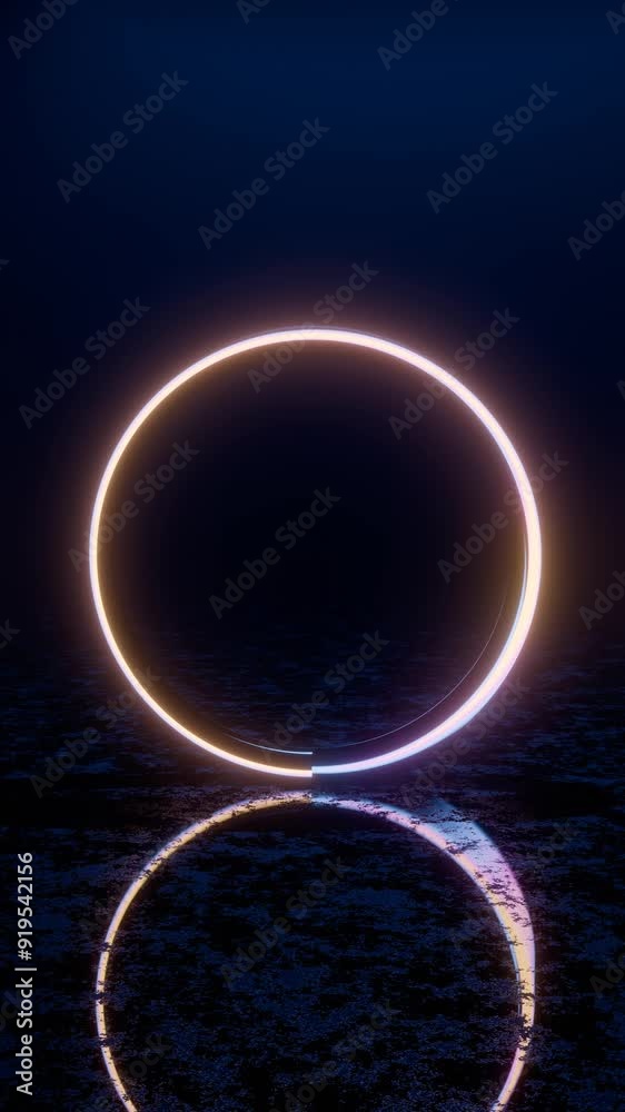 Aufkleber glowing neon ring with reflection on dark surface