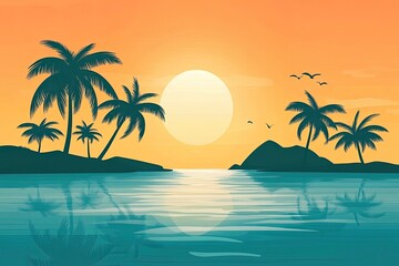 Flat design of island landscape background vector illustration 