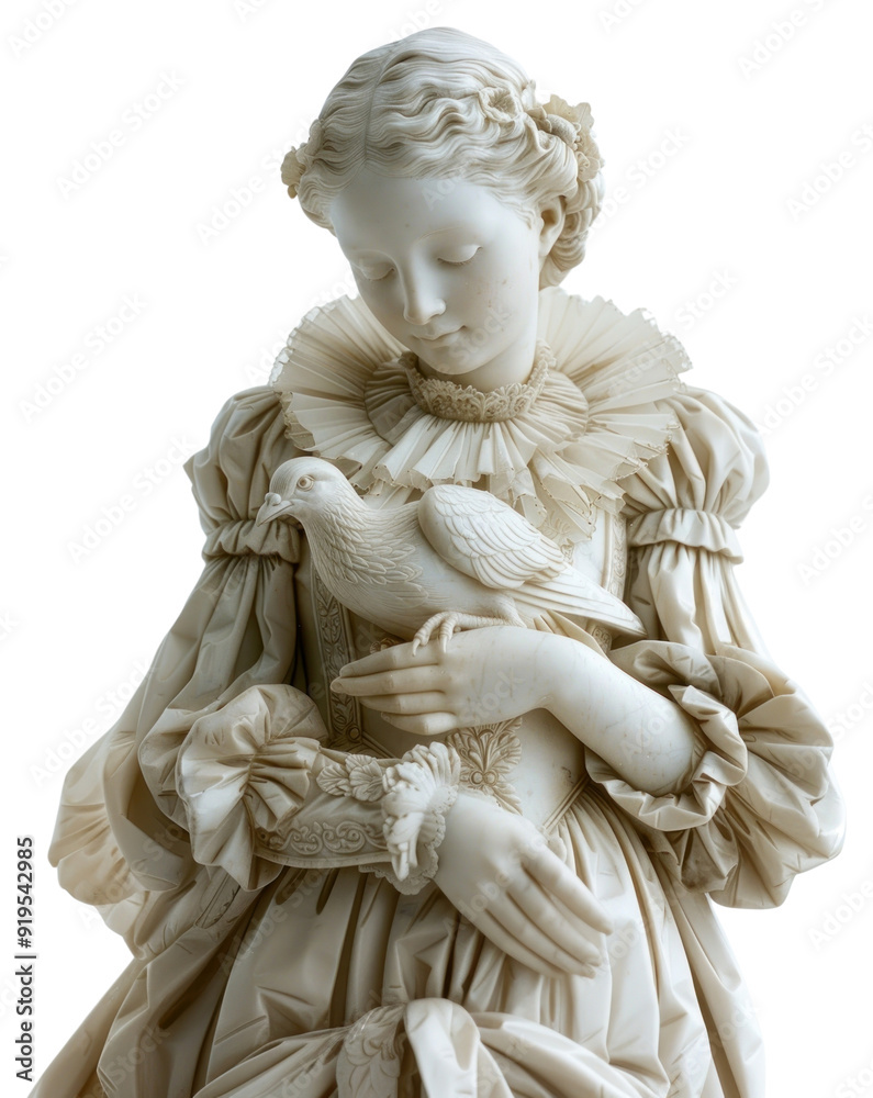 Sticker png baroque princess with a dove statue face sculpture person.