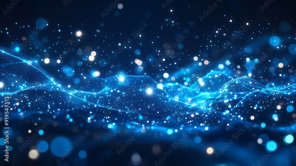 Poster connecting technology and big data. abstract of digital data flow on blue background. hovering over 