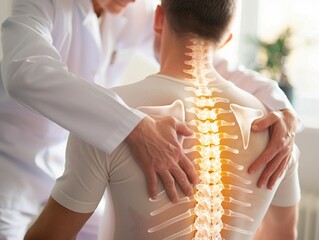 Chiropractor performing spinal adjustment on patient in bright clinic setting