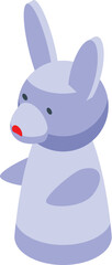 Toy rabbit hand puppet with long ears standing in isometric view