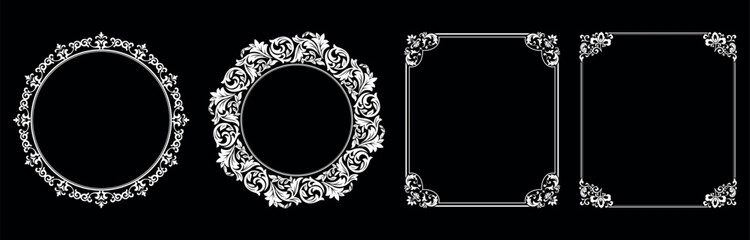 Set of decorative frames Elegant vector element for design in Eastern style, place for text. Floral black and white borders. Lace illustration for invitations and greeting cards.