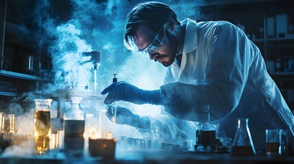 9. A scientist conducting an experiment in a laboratory