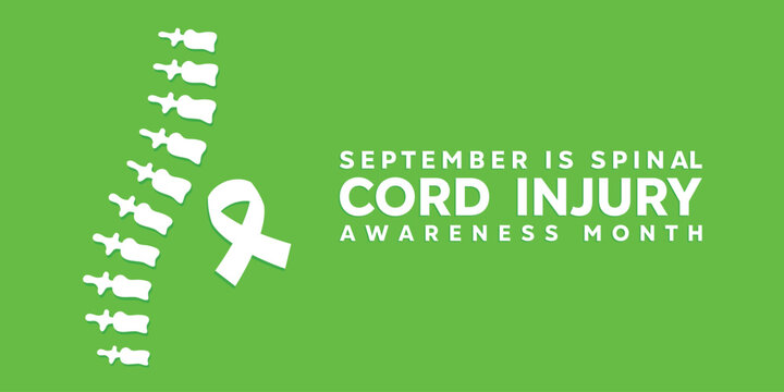 September is Spinal cord injury awareness month. Spine and ribbon. Great for cards, banners, posters, social media and more. Green background.
