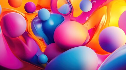 Abstract Composition of Colorful Spheres and Fluid Shapes