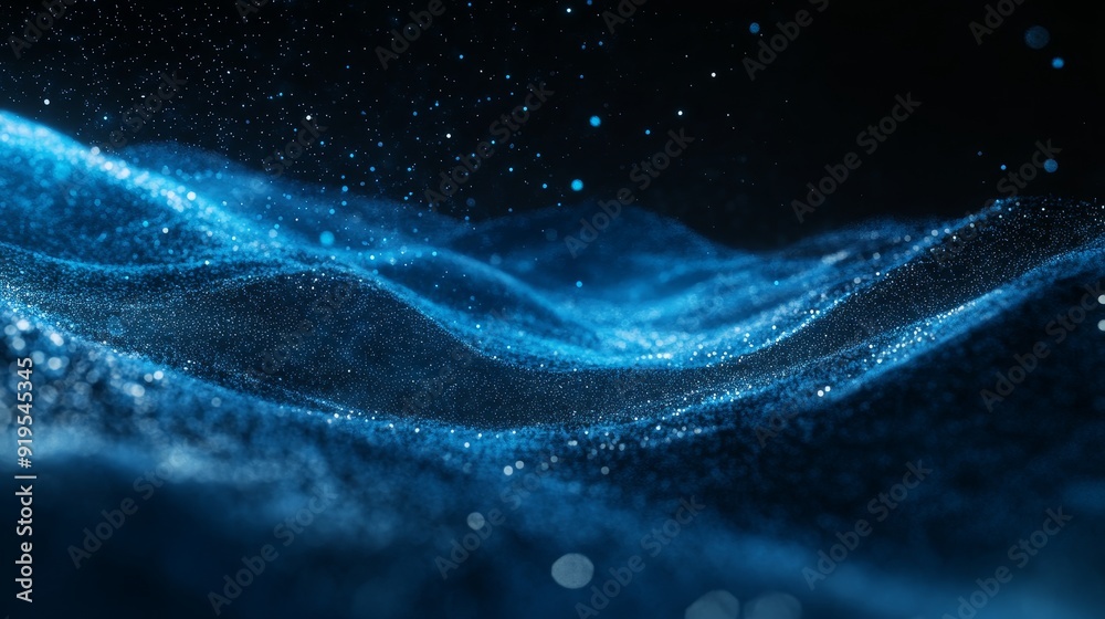 Poster digital particle wave and light abstract background.