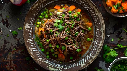 Delicious Shredded Beef Stew with Peas and Carrots