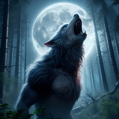 werewolf howling at a full moon generative ai